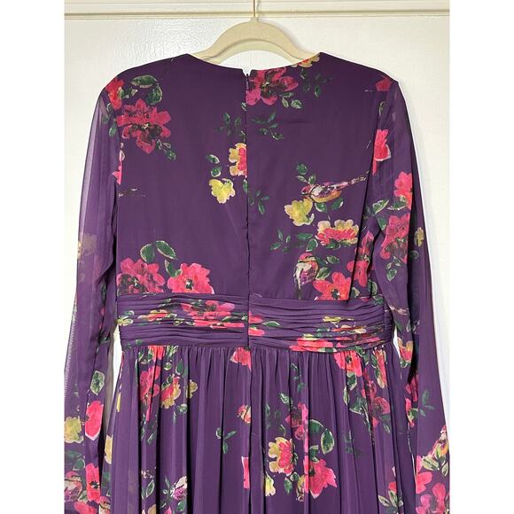 Mac Duggal Long Sleeve Ruched Top Deep V-Neckline Gown Purple Size 10 NWT #68558 - Picture 12 of 16